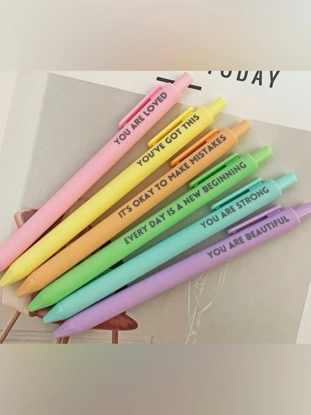 Inspirational Pen Set of 6 Motivational Quote Teacher Gifts Cute Stationery